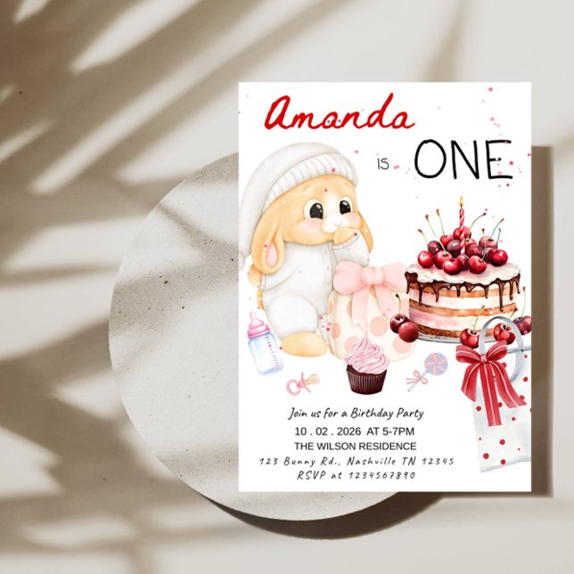 Convite Primeiro Aniversário da Coelhinha ONE - Aniversári (Criador carregado)