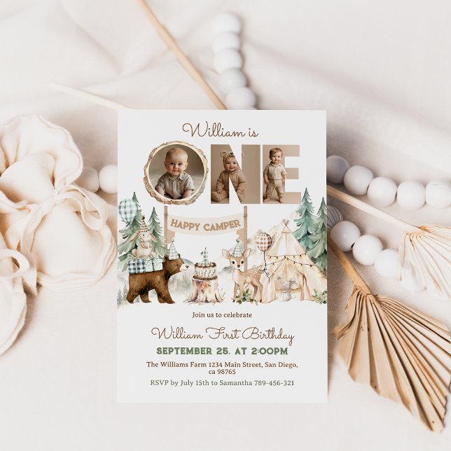 Convite Primeiro Aniversário da Foto Feliz do Camper (Criador carregado)