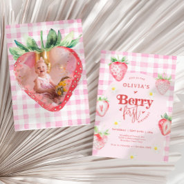 Convite Primeiro Aniversário da Fotografia de Cute Strawbe