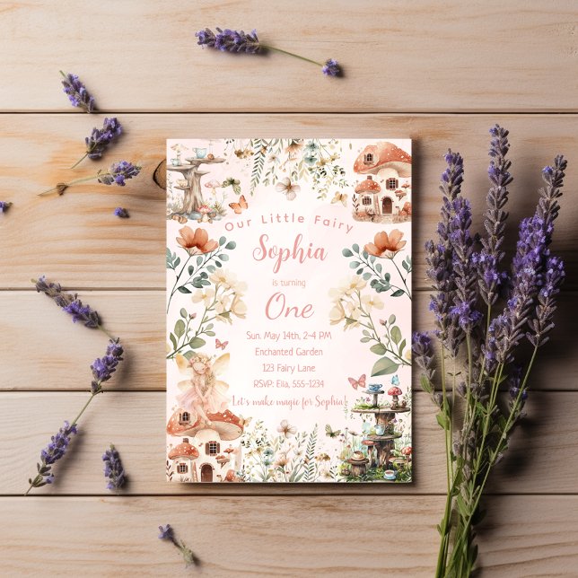 Convite Primeiro Aniversário da Garden Mushroom Girl Encan (Criador carregado)