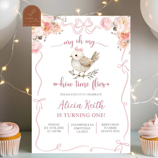 Convite Primeiro Aniversário da Menina Birdie (Criador carregado)