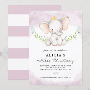 Convite Primeiro aniversário da menina bonito do elefante