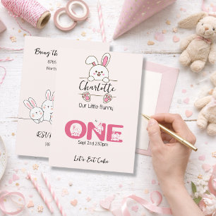 Convite Primeiro Aniversário da Menina Coelhinha Rosa Fofa