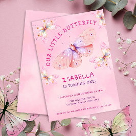 Convite Primeiro aniversario da moça de borboleta rosa Pas