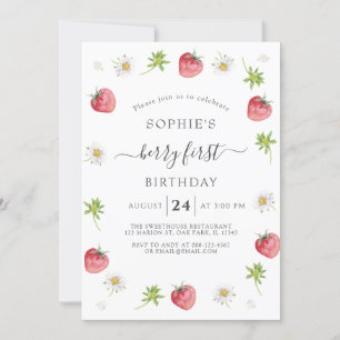 Convite Primeiro Aniversário da Modern Strawberry Sweet Be