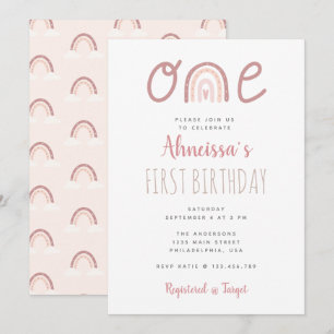 Convite Primeiro Aniversário da Nuvem do Arco-Íris Rosa 