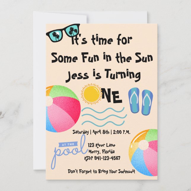 Convite primeiro aniversario da Parte piscina (Frente)