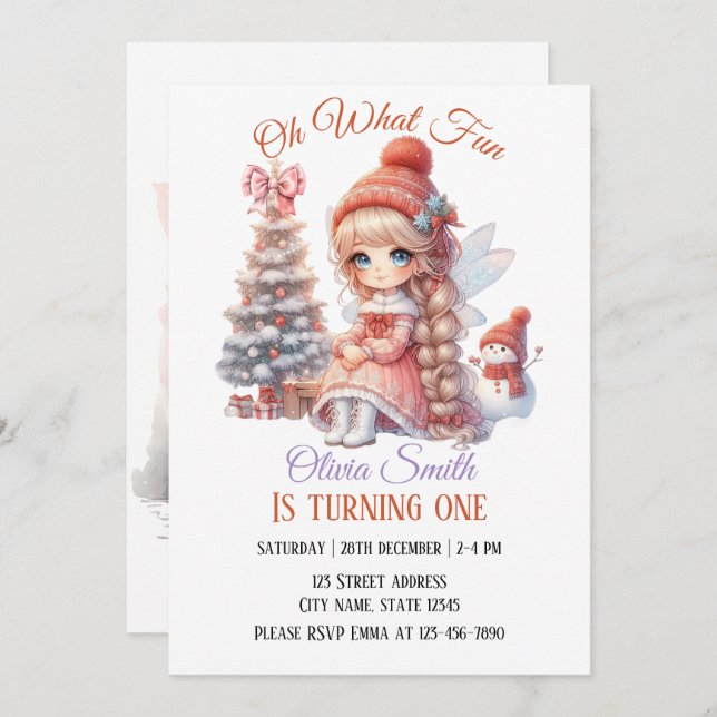 Convite Primeiro aniversario da Primeira Rapariga (Frente/Verso)