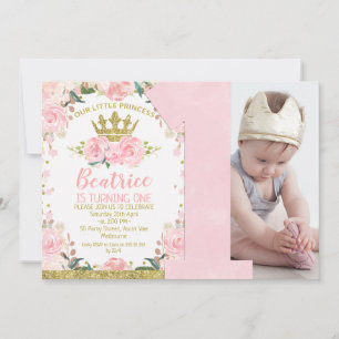 Convite Primeiro aniversario da Princesa Dourada rosa