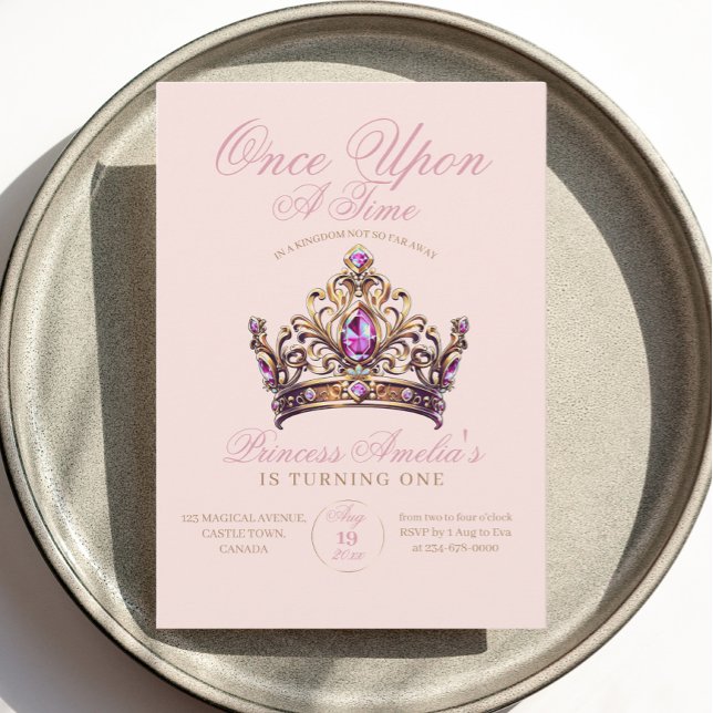 Convite Primeiro Aniversário da Princesa Dourada Rosa (Criador carregado)