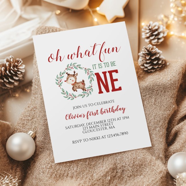 Convite Primeiro Aniversário da Reindeer de Natal (Criador carregado)