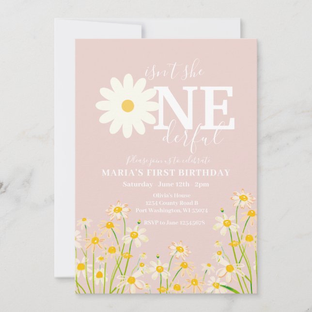 Convite Primeiro aniversario Daisy Flower (Frente)