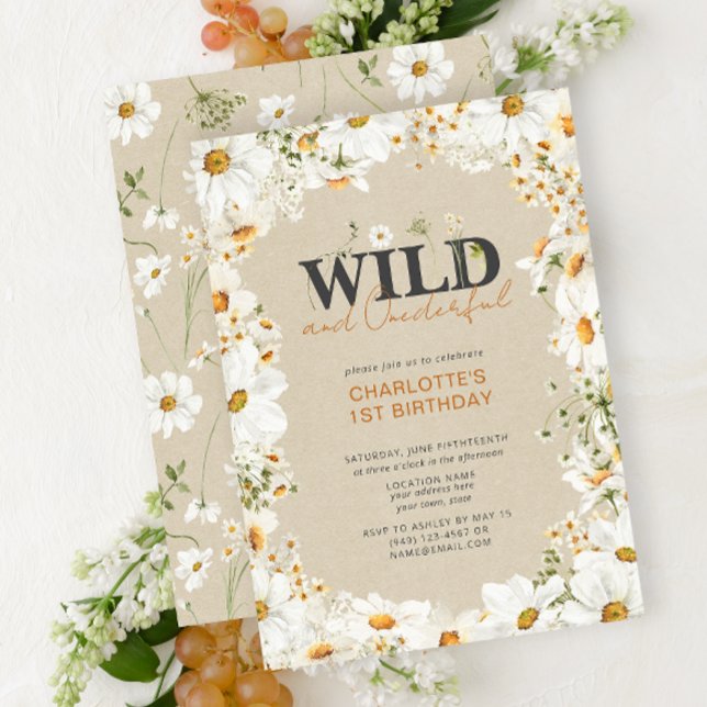 Convite primeiro aniversario Daisy Wild e Oneince Terracot (1st Birthday Invitation)