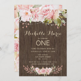 Convite Primeiro Aniversário das Luzes Rústicas Rosa Rosa 