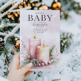 Convite primeiro aniversario das velas de Natal rosa com a