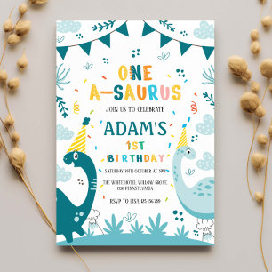 Convite Primeiro aniversário de 1 ano Dinosaur Dark & Ligh