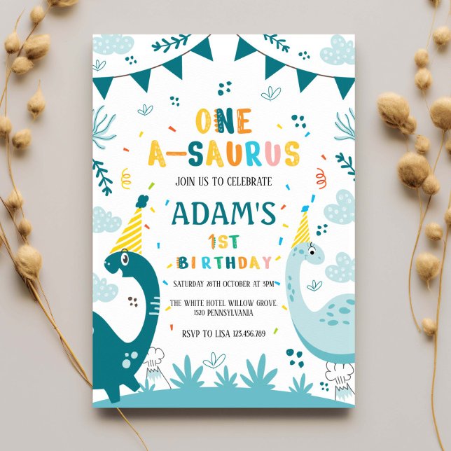 Convite Primeiro aniversário de 1 ano Dinosaur Dark & Ligh (Criador carregado)