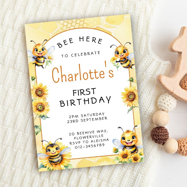 Convite Primeiro aniversario de abelhas (Honey Bee First Birthday Invitation
)