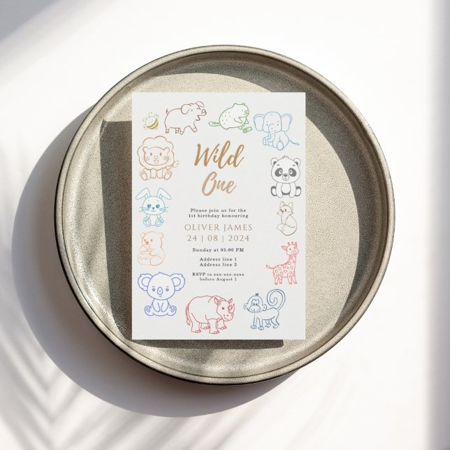 Convite Primeiro aniversario de Animais da Doodle Party (Criador carregado)