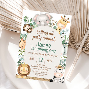 Convite Primeiro aniversario de Animais da Festa Safari Ar