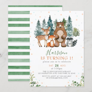 Convite Primeiro aniversario de animais da floresta verde