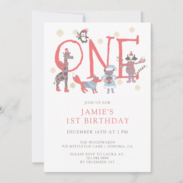 Convite Primeiro aniversario de Animais de Festa Inverno (Frente)