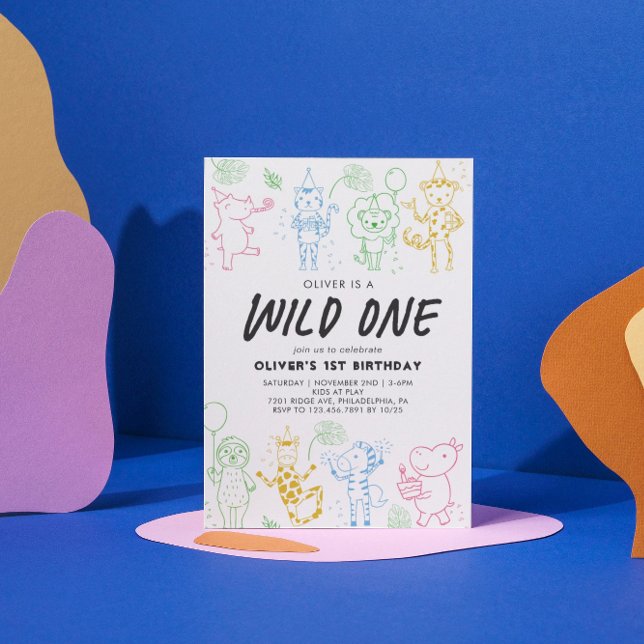 Convite Primeiro aniversario de animais de festas de rabis (Criador carregado)