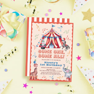 Convite Primeiro aniversario de animais de tenda de carnav