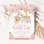 Convite Primeiro aniversario De Animais Safari De Uma Rapa<br><div class="desc">Estes convites de primeiros aniversarios giros apresentam um grupo de adoráveis animais safari cercados por lindos florais de pincel de água e sotaques de rosa de ouro falsos. Use as ferramentas de design para editar o texto, alterar a cor e o estilo da fonte para criar um design de convite...</div>