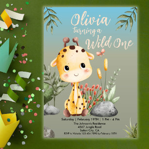 Convite Primeiro aniversario de Animais Selvagens de Giraf