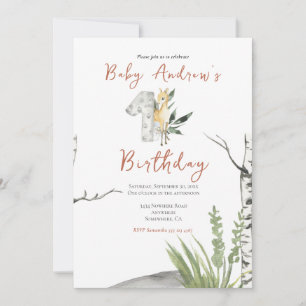 Convite Primeiro aniversario De Aquarela De Bebê Castanho