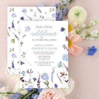 Convite Primeiro aniversario de Aquarela de Flor Selvagem