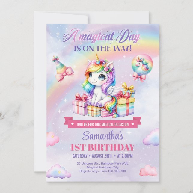 Convite Primeiro aniversario de Aquarela Púrpura de Unicór (Frente)