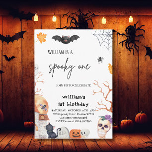 Convite Primeiro aniversario de aranha Spooky One bat Hall