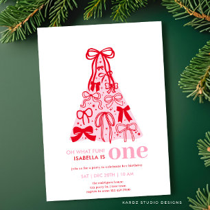 Convite Primeiro aniversario de Árvore Arco Vermelho Rosa 