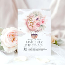 Primeiro aniversario de balão de ar quente, cor-de