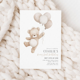 Convite Primeiro aniversario de balão neutro Beary First B