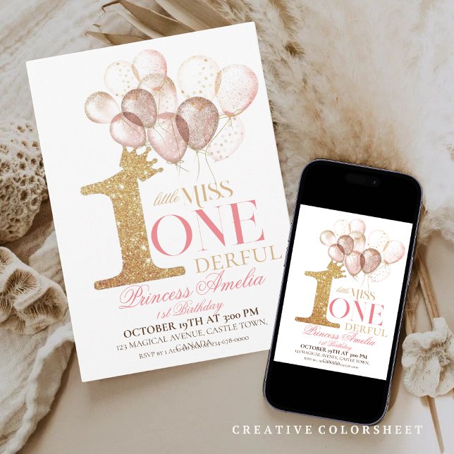 Convite Primeiro aniversario de balões da Princesa Dourada (Criador carregado)