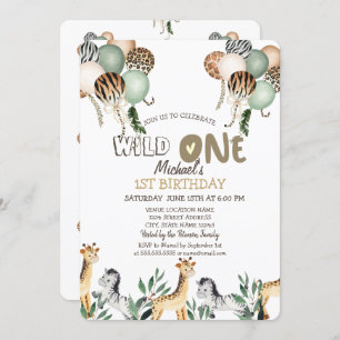 Convite Primeiro aniversario de Balões de Animais Selvagen