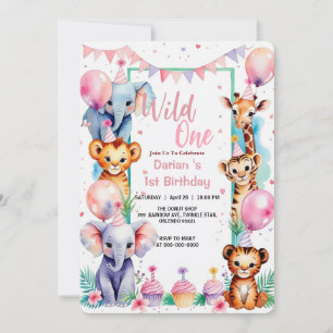 Convite Primeiro aniversario de Balões de Animais Selvagen