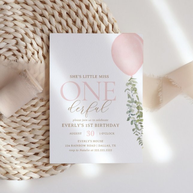 Convite Primeiro aniversario de Balões Rosa Pequeno (Criador carregado)