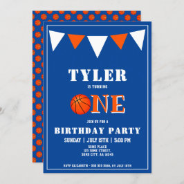 Convite Primeiro aniversario de basquete azul-cômodo
