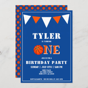 Convite Primeiro aniversario de basquete azul-cômodo