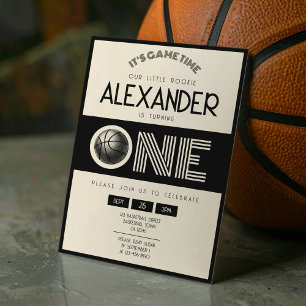 Convite Primeiro aniversario de basquete preto clássico
