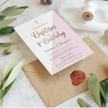 Primeiro aniversario de batismo Dourado rosa