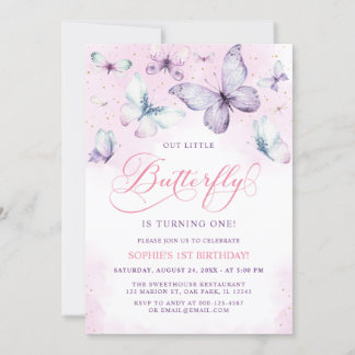 Convite Primeiro aniversario De Bebê De Borboleta Puro