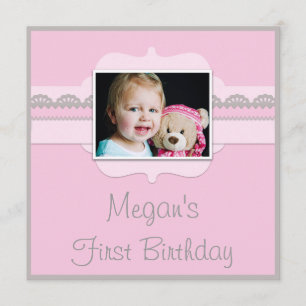 Convite primeiro aniversario de Bebê Rosa e Cinza Cons Ad