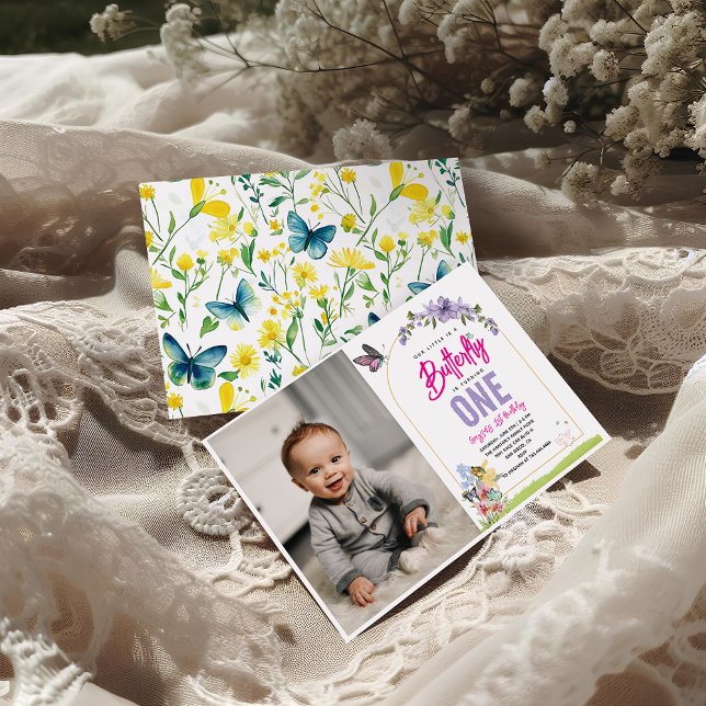 Convite Primeiro aniversario de borboleta branca (Criador carregado)