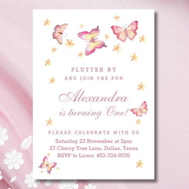 Convite Primeiro aniversario de borboleta, Festa de Bebê R (Criador carregado)