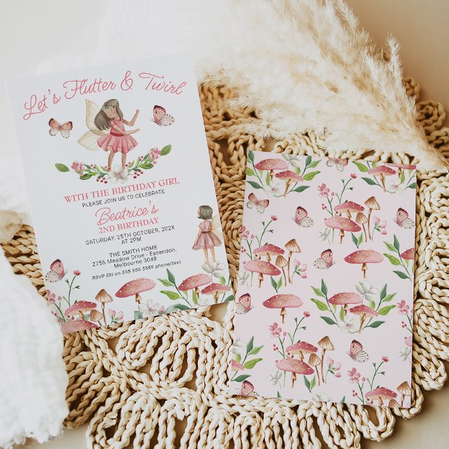 Convite Primeiro aniversario de borboletas de fada (Fairies Birthday Invitation, Lets Flutter and Twirl Fairy 1st Birthday Invitation, Fairy Party)